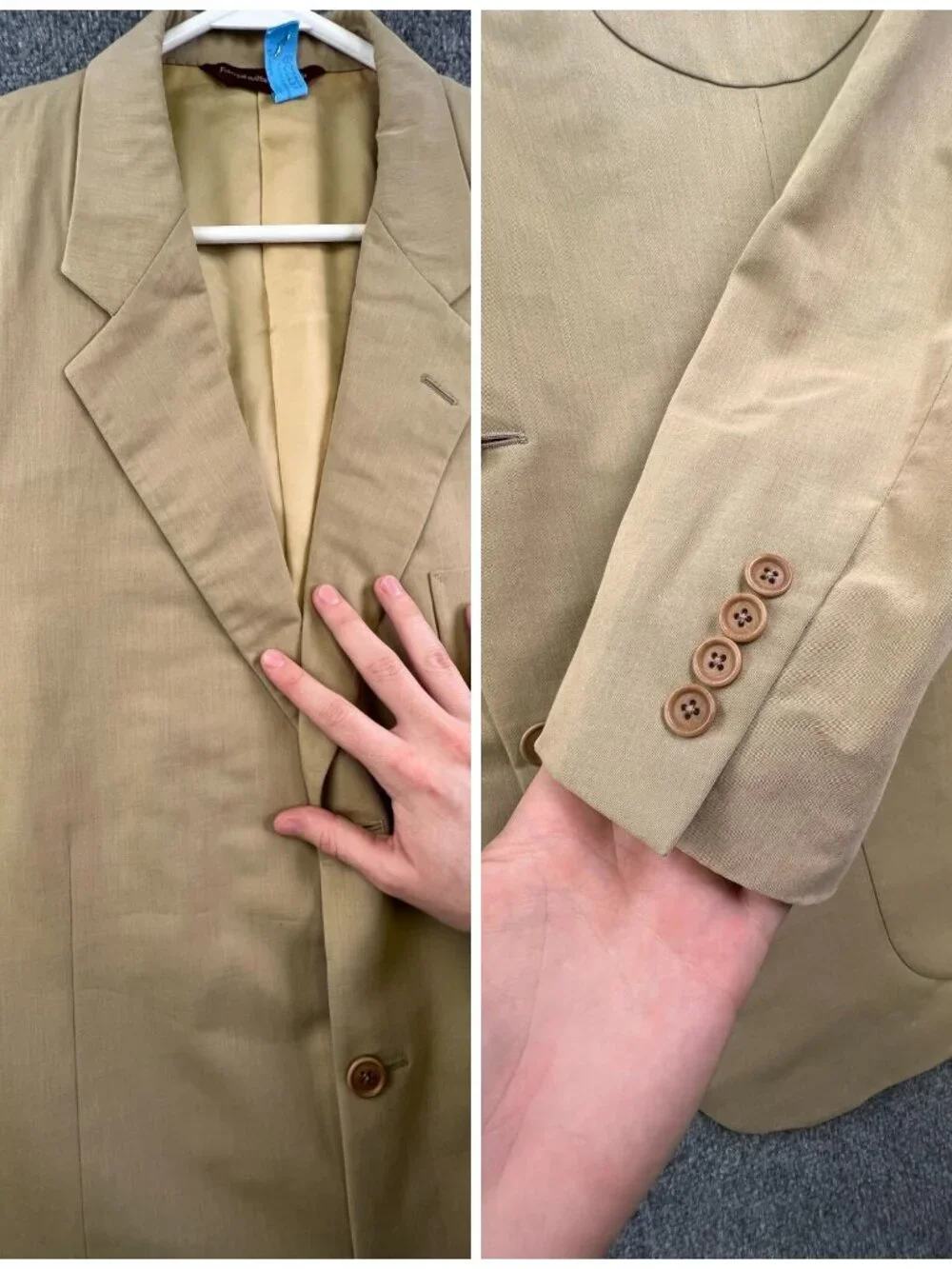 Samuelsohn Blazer Mens Tan 44L Long Wool Cotton Blend Suit Jacket Adult